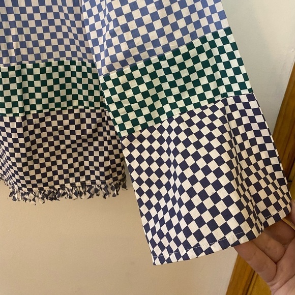 Tuckernuck Marella Damie Fringe Trim Button Back Checkerboard Top - Picture 6 of 8